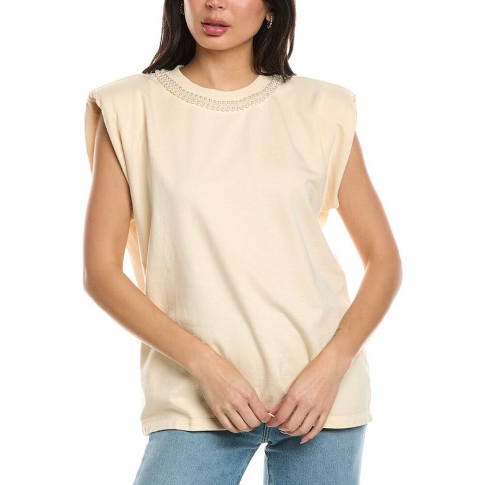 Young Fabulous & Broke Womens Jagger Pearl Neck Top, Beige